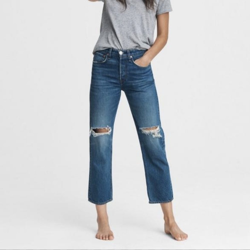 Rag & Bone Maya High Rise Ankle Jeans Size 28 Distressed Hidden Button Fly